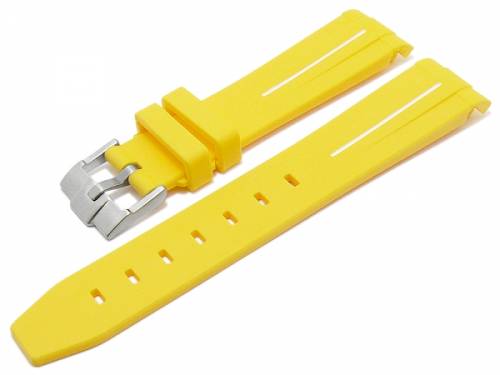 Uhrenarmband 20mm gelb/wei Rubber mit Rundansto passend fr MOONSWATCH, OMEGA, ROLEX u.a. (Schlieenansto 18 mm) - Bild vergrern 