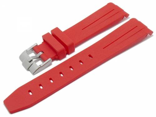 Uhrenarmband 20mm rot Rubber mit Rundansto passend fr MOONSWATCH, OMEGA, ROLEX u.a. (Schlieenansto 18 mm) - Bild vergrern 