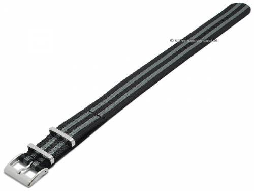 Uhrenarmband 24mm schwarz Nylon (Seatbelt) graue Streifen einlagiges Durchzugsband im NATO-Style - Bild vergr��ern 