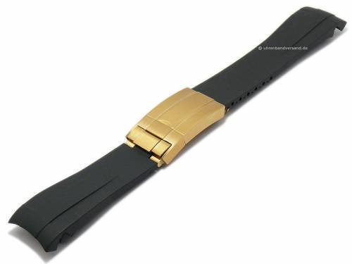 Uhrenarmband 21mm schwarz Silikon mit goldfarbener Faltschliee passend fr Rolex Oysterflex - Bild vergrern 