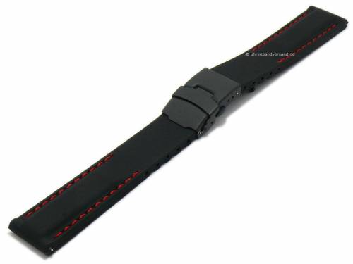 Uhrenarmband 20mm schwarz Silikon rote Naht mit Faltschliee schwarz EASY-CLICK Stege (Schlieenansto 18 mm) - Bild vergrern 