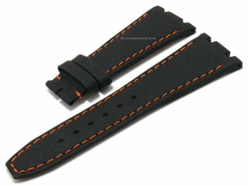 Uhrenarmband 27mm schwarz Leder Karbon-Look orange Naht passend fr AUDEMARS PIGUET (Schlieenansto 18 mm) - Bild vergrern 