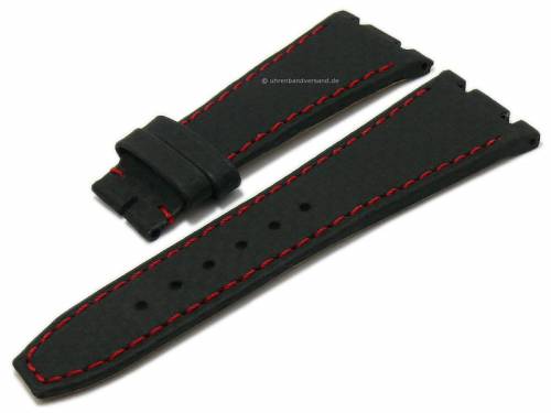 Uhrenarmband 28mm schwarz Leder Karbon-Look rote Naht passend fr AUDEMARS PIGUET (Schlieenansto 18 mm) - Bild vergrern 