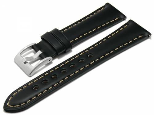 Uhrenarmband XS 19mm schwarz Leder Vintage-Look mit Schnellwechselstegen (Schlie�enansto� 16 mm) - Bild vergr��ern 