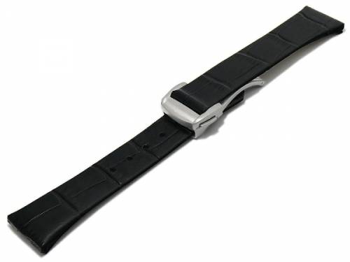 Uhrenarmband 17mm schwarz Leder Alligator-Pr�gung Faltschlie�e pass. f�r OMEGA Constellation - Bild vergr��ern 
