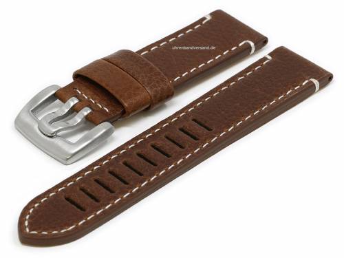 Uhrenarmband 23mm mittelbraun Leder genarbt helle Naht passend fr LUMINOX u.a. Uhren - Bild vergrern 
