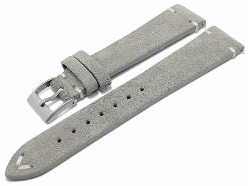 Uhrenarmband 19mm grau Leder velourartig helle Naht mit Schnellwechselstegen (Schlie�enansto� 16 mm) - Bild vergr��ern 