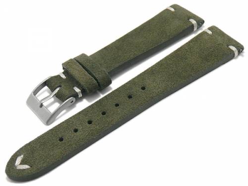 Uhrenarmband XL 19mm dunkelgr�n Leder velourartig helle Naht mit Schnellwechselstegen (Schlie�enansto� 16 mm) - Bild vergr��ern 