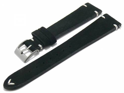 Uhrenarmband XL 19mm schwarz Leder velourartig helle Naht mit Schnellwechselstegen (Schlie�enansto� 16 mm) - Bild vergr��ern 