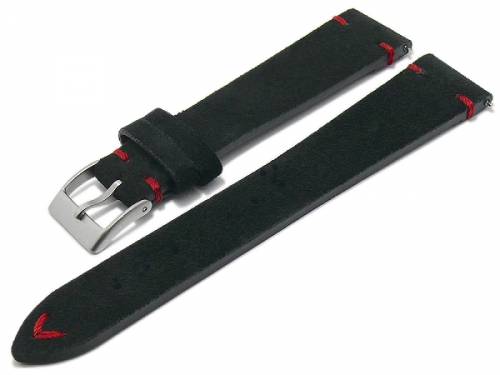 Uhrenarmband 19mm schwarz Leder velourartig rote Naht mit Schnellwechselstegen (Schlie�enansto� 16 mm) - Bild vergr��ern 