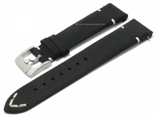 Uhrenarmband 22mm schwarz Leder EASY-CLICK matt helle Naht fr SEIKO (Schlieenansto 20 mm) - Bild vergrern 