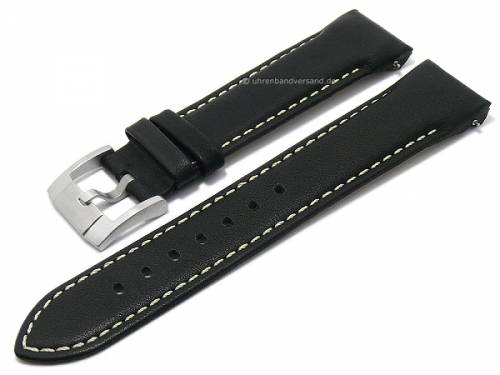 Uhrenarmband 22mm schwarz Leder EASY-CLICK sportiv helle Naht fr SEIKO (Schlieenansto 20 mm) - Bild vergrern 