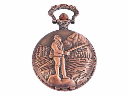 ABVERKAUF: Savonette-Taschenuhr bronzefarben Vintage Angler Ziffernblatt wei mit Sprungdeckel (*SH*TU*) - Bild vergrern 