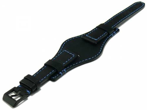Uhrband -Aviator New Pad- 20mm schwarz Leder Lederunterlage blaue Naht mit EASY-CLICK von STAILER (Schlie�e 16 mm) - Bild vergr��ern 