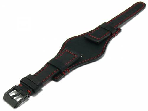 Uhrband -Aviator New Pad- 20mm schwarz Leder Lederunterlage rote Naht mit EASY-CLICK von STAILER (Schlie�e 16 mm) - Bild vergr��ern 