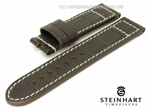 Uhrenarmband STEINHART 22mm dunkelbraun Alligator-Pr�gung helle Naht (Schlie�enansto� 22 mm) - Bild vergr��ern 