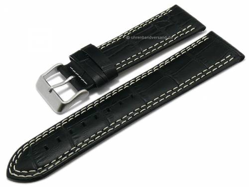 Original Ersatz-Uhrenarmband 24mm schwarz Leder Alligator-Prgung helle Doppelnaht von s.Oliver  - Bild vergrern 