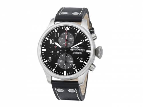 ABVERKAUF: Fliegeruhr Chronograph Edelstahl 5 ATM wasserdicht mit Edelstahlband stahlfarben von Thunderbirds (*EM*HU*) - Bild vergr��ern 