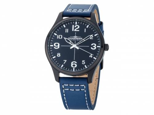ABVERKAUF: Herrenuhr Edelstahl schwarz Ziffernblatt dunkelblau mit Lederband dunkelblau von Thunderbirds (*EM*HU*) - Bild vergr��ern 