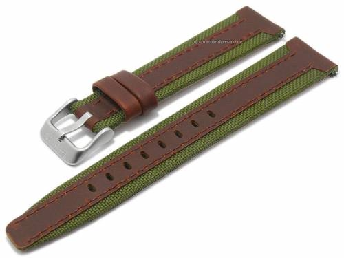 Uhrenarmband TIMBERLAND 20mm dunkelbraun/gr�n Leder/Textil mit Schnellwechsel-Federstegen & Adapter f�r Apple 38/40 mm - Bild vergr��ern 