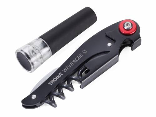 Multi-Tool/Wein-Set -Weinprobe- schwarz-rot mit Kellnermesser Korkenzieher und Flaschenverschlu� - Bild vergr��ern 