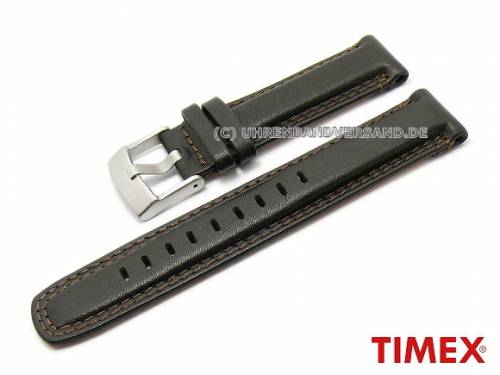 Original Ersatzarmband TIMEX 22mm dunkelbraun Leder Doppelnaht f�r T2N728 etc. - Bild vergr��ern 
