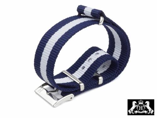 Uhrenarmband -Trelleborg- 22mm blau Nylon/Textil mit wei�em Streifen NATO-Style Durchzugsband von HAGLUND - Bild vergr��ern 