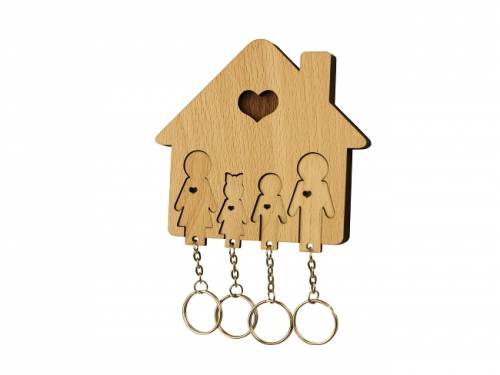 Schl�sselbrett mit 4 Schl�sselanh�ngern - Familie mit Tochter & Sohn aus Holz - Bild vergr��ern 
