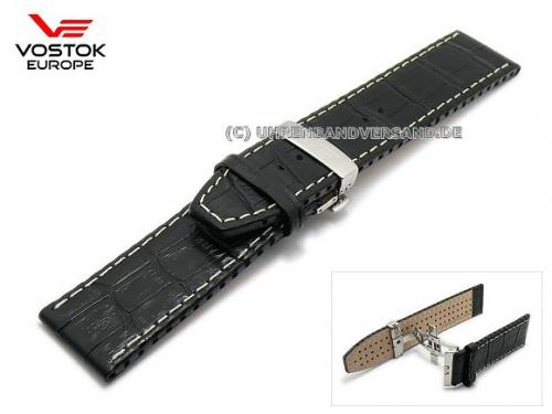 Original-Uhrenarmband Vostok Europe 25mm schwarz Alligator-Pr�gung f�r Ekranoplan - Bild vergr��ern 