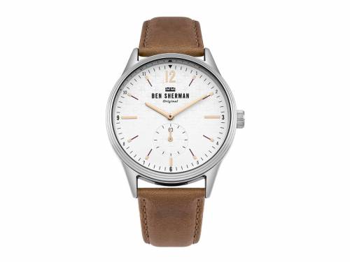 Armbanduhr silberfarben Ziffernblatt wei� Lederband in hellbraun von Ben Sherman (*BE*HU*) - Bild vergr��ern 