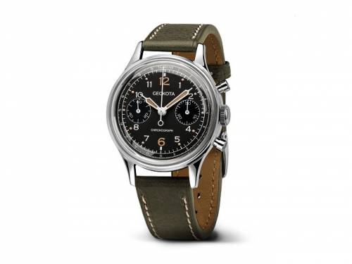 Mechanische Armbanduhr Handaufzug Chronograph klein Edelstahl silberfarben Ziffernblatt schwarz Geckota (*GK*AU*) - Bild vergrern 