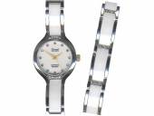 Damenuhr Set Edelstahl bicolor Ziffernblatt weiß Edelstahl-Keramikband inkl. Schmuckarmband von Gard Ruhla (*GD*DU*)