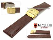 Uhrenarmband Renton 26mm d.braun Leder Alligator-Prägung goldfarbene Faltschließe von MEYHOFER (Schließenanstoß 24 mm)