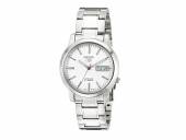 Automatik-Armbanduhr klein Edelstahl silberfarben Ziffernblatt weiß von SEIKO 5 (*SE*AU*)