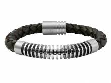 Schmuck-Armband dunkelbraun Leder/Edelstahl Verschlu&szlig; Edelstahl silberfarben - Bandl&auml;nge ca. 21cm