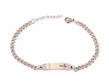 Schmuck-Armband Edelstahl Flachpanzerkette silberfarben Identplatte mit Kreuz - Bandl&auml;nge ca. 20cm