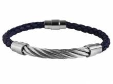 Schmuck-Armband dunkelblau Leder/Edelstahl Verschlu&szlig; Edelstahl silberfarben - Bandl&auml;nge ca. 21cm