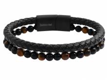 (Schmuck-) Armband-Set 2-teilig Leder/Naturstein schwarz/braun Verschlu&szlig; Edelstahl - Bandl&auml;nge ca. 23cm