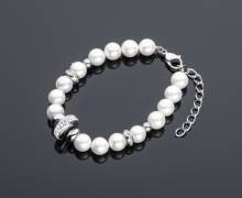 Schmuck-Armband Edelstahl silberfarben mit Perlen von Eichm&uuml;ller - Bandl&auml;nge ca. 21cm