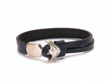 Schmuck-Armband blau Leder Anker-Verschlu&szlig; altsilberfarben - Bandl&auml;nge ca. bis 21cm