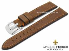 Uhrenarmband Antilope Cosida 22mm dunkelbraun Antik-Look orange Naht ATELIER FERRER CHANNEL (Schließenanstoß 20 mm)