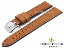 Uhrenarmband Antilope Cosida 22mm hellbraun Antik-Look blaue Naht ATELIER FERRER CHANNEL (Schließenanstoß 20 mm)