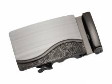 ABVERKAUF: Automatik-Gürtelschließe/Klemmschließe Fleur Metall schwarz/titanfarben mit Gravur für Gürtelbreite 35mm