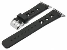 ABVERKAUF: Uhrband 22mm schwarz Leder dekorative Optik mit APPLE-Adapter 38/40 mm abgenäht von BURKLEY (Schließe 20 mm)