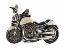 G&uuml;rtelschlie&szlig;e Metall silber/schwarz/wei&szlig; Motiv Motorrad Antik-Look passend f&uuml;r G&uuml;rtelbreite 40 mm