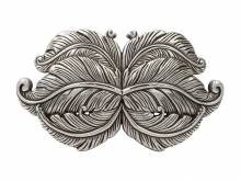 G&uuml;rtelschlie&szlig;e Metall silber Motiv Federn Antik-Look passend f&uuml;r G&uuml;rtelbreite 40 mm