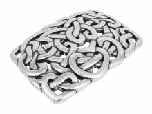 G&uuml;rtelschlie&szlig;e Metall silberfarben dekoratives Knoten-Design passend f&uuml;r G&uuml;rtelbreite 40 mm
