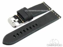 ABVERKAUF: Uhrenarmband 24mm schwarz Leder Vintage-Look robust helle Naht von CAMPAGNOLO (Schlie&szlig;enansto&szlig; 22 mm)