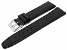 Uhrenarmband 18mm schwarz Leder Clip-Anstoß Alligator-Prägung abgenäht (Schließenanstoß 16 mm)