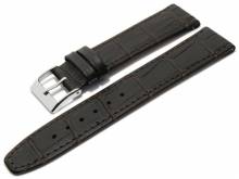 Uhrenarmband 18mm dunkelbraun Leder Clip-Anstoß Alligator-Prägung abgenäht (Schließenanstoß 16 mm)